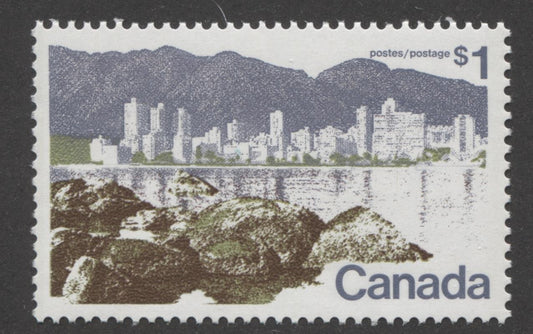 Canada #599iii (SG#709) $1 Vancouver 1972-1978 Caricature Issue Perf. 12.5 x 12 LF Paper Type 5 VF-75 NH Brixton Chrome 