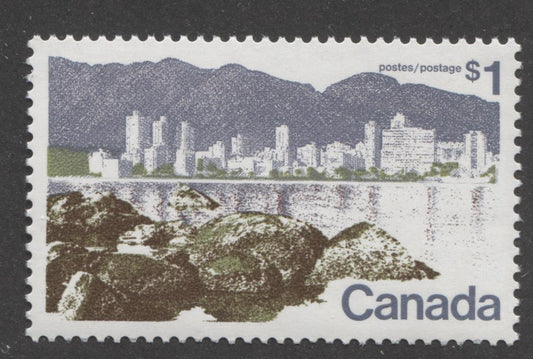 Canada #599iii (SG#709) $1 Vancouver 1972-1978 Caricature Issue Perf. 12.5 x 12 LF Paper Type 5 VF-84 NH Brixton Chrome 