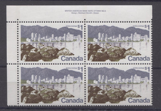 Canada #599iii (SG#709) $1 Vancouver 1972-1978 Caricature Issue Perf. 12.5 x 12 LF Paper Type 7 UL VF-84 NH Brixton Chrome 