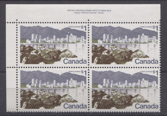 Canada #599iii (SG#709) $1 Vancouver 1972-1978 Caricature Issue Perf. 12.5 x 12 LF Paper Type 9 UL VF-75 NH Brixton Chrome 