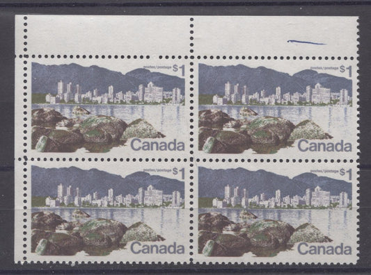 Canada #600 (SG#707) $1 Vancouver 1972-1978 Caricature Issue Paper Type 3 Blank UL VF-80 NH Brixton Chrome 