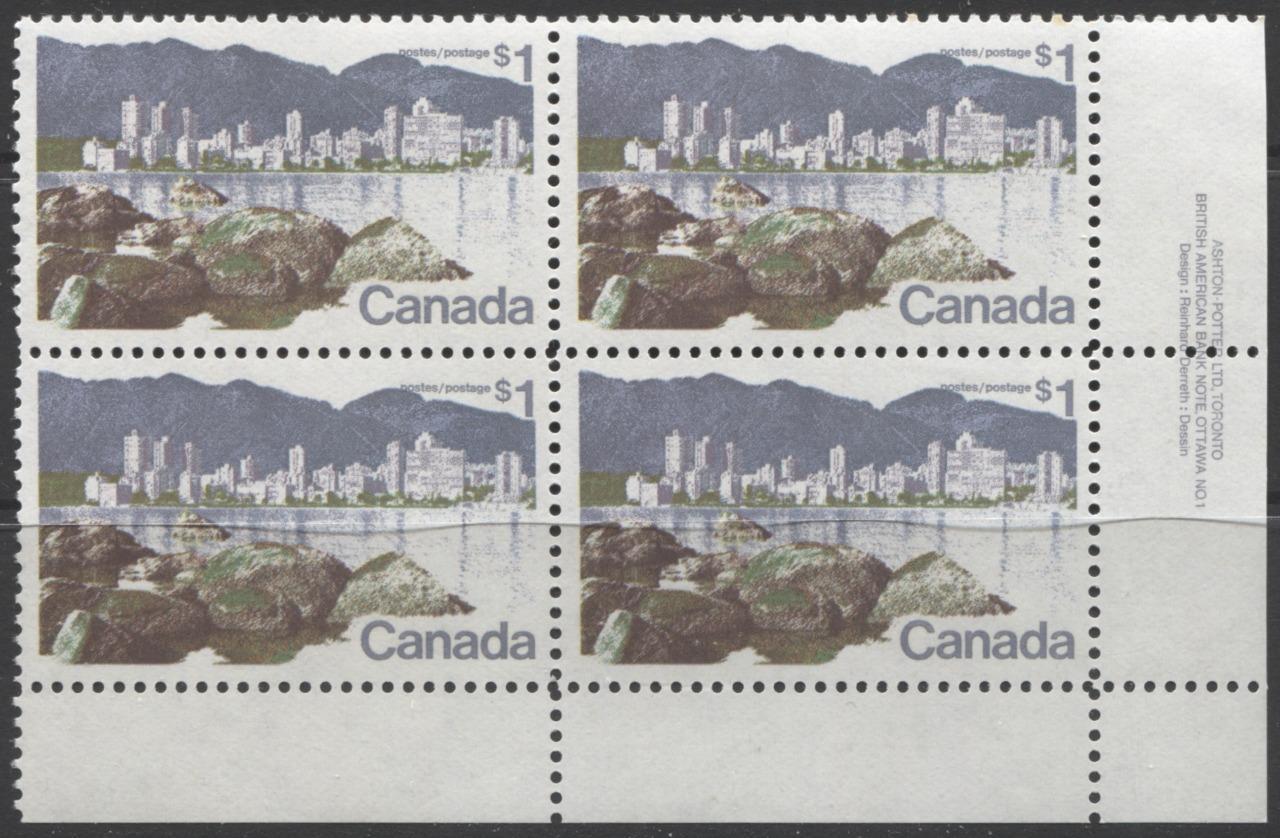 Canada #600 (SG#707) $1 Vancouver 1972-1978 Caricature Issue Paper Type 5 Plate 1 LR VF-75 NH Brixton Chrome 