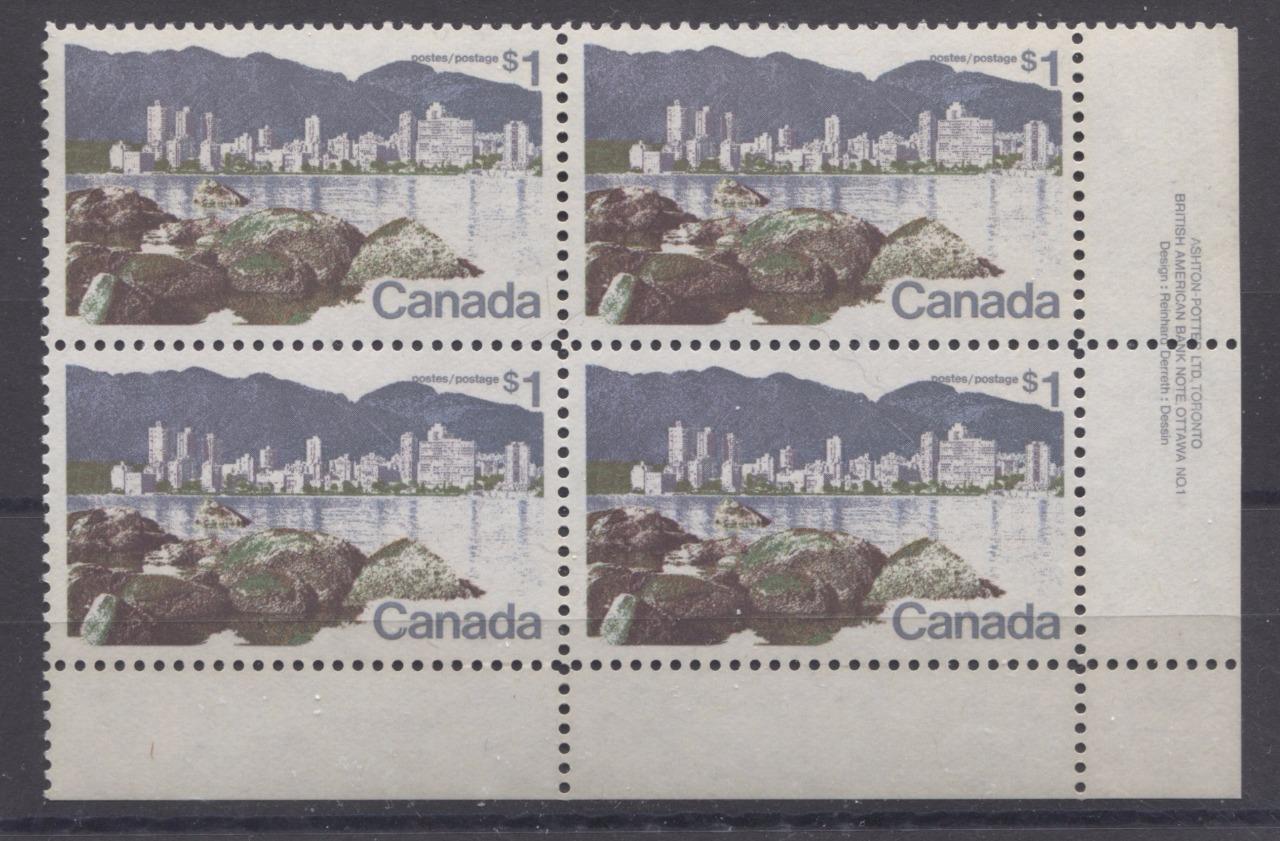 Canada #600 (SG#707) $1 Vancouver 1972-1978 Caricature Issue Paper Type 5 Plate 1 LR VF-80 NH Brixton Chrome 