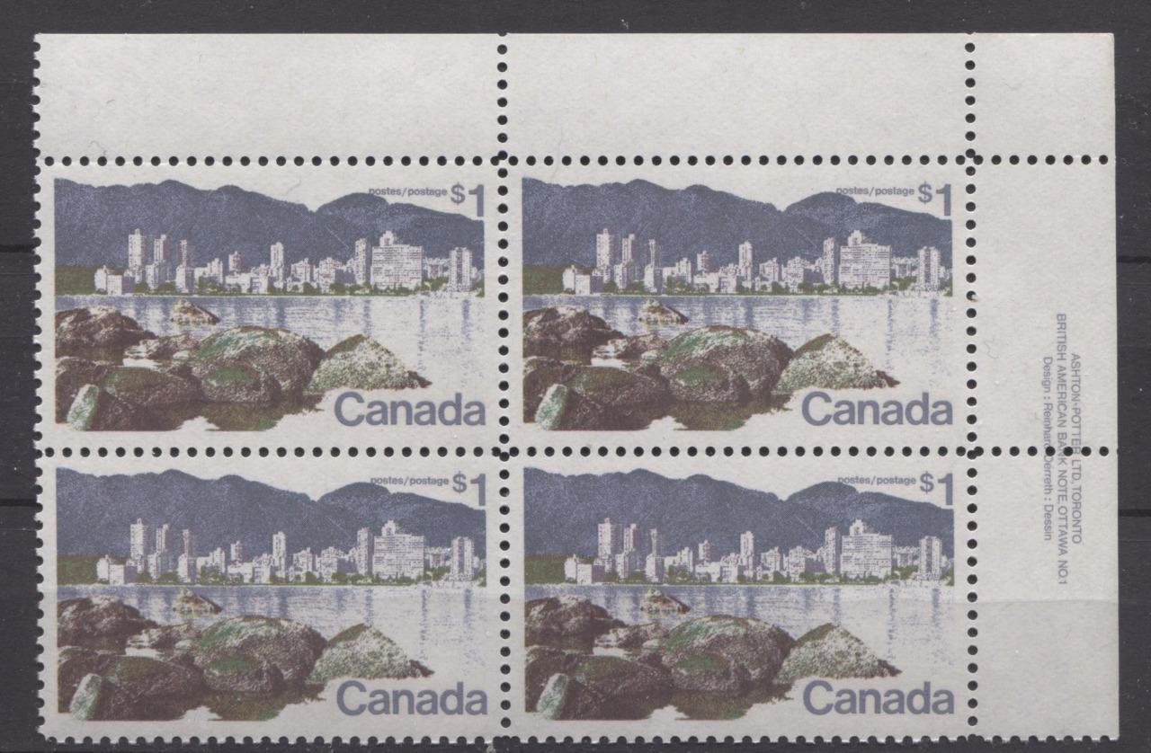 Canada #600 (SG#707) $1 Vancouver 1972-1978 Caricature Issue Paper Type 5 Plate 1 UR VF-80 NH Brixton Chrome 