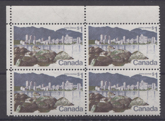 Canada #600 (SG#707) $1 Vancouver 1972-1978 Caricature Issue Paper Type 8 Blank UL VF-80 NH Brixton Chrome 