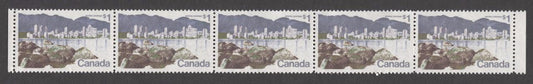 Canada #600/600iv (SG#707) $1 Vancouver 1972-1978 Caricature Issue Short $ Flaw and Dot After Postes Se-Tenant Strip of 5 Paper Type 3 VF-80 NH Brixton Chrome 