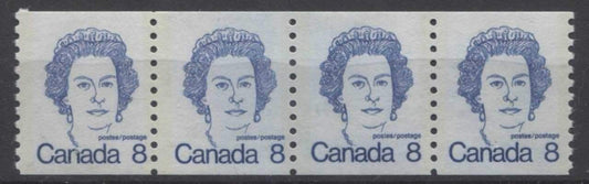 Canada #604 (SG#710) 8c Royal Blue Queen Elizabeth II 1972-1978 Caricature Issue Coil Jump Strip LF Paper Type 3 F-70 NH Brixton Chrome 