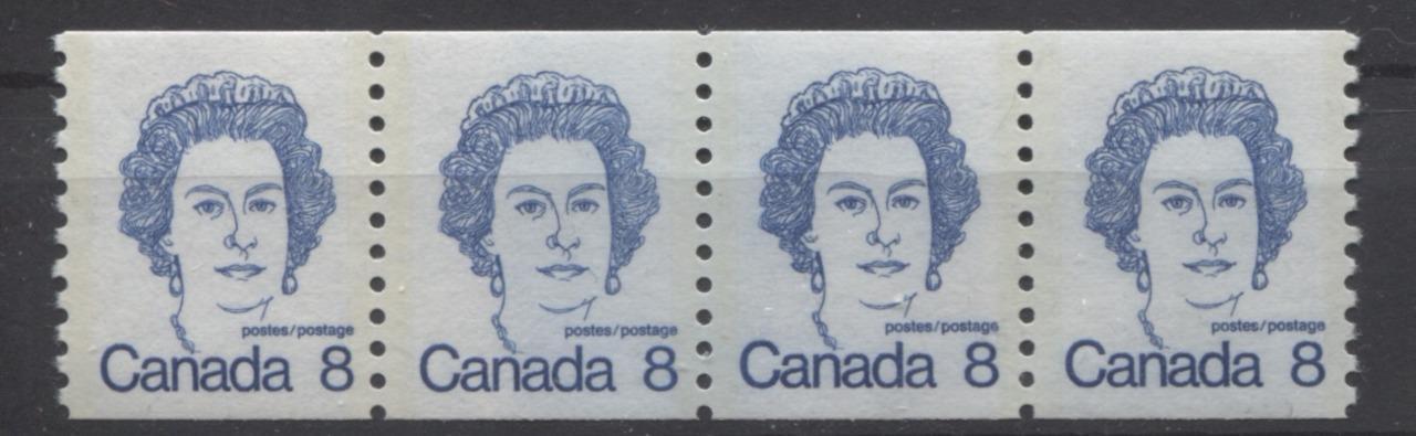 Canada #604 (SG#710) 8c Royal Blue Queen Elizabeth II 1972-1978 Caricature Issue Coil Jump Strip LF Paper With Ghost Tag on Back VF-75 NH Brixton Chrome 