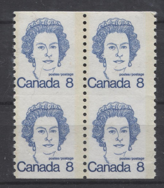 Canada #604ix (SG#710) 8c Royal Blue Queen Elizabeth II 1972-1978 Caricature Issue Coil Unservered Block MF Paper Type 2 F-65 NH Brixton Chrome 