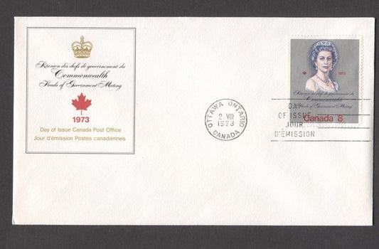 Canada #620i (SG#759a) 8c Multicoloured Queen Elizabeth II 1973 Royal Visit Issue "HB" Paper Single on FDC F-68 Brixton Chrome 