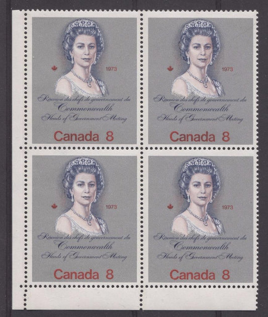 Canada #620i (SG#759a) 8c Multicoloured Queen Elizabeth II 1973 Royal Visit Issue Scarce "Hibrite" Paper Type 1 LL Block F-70 NH Brixton Chrome 