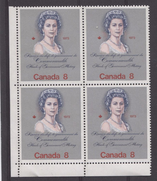 Canada #620i (SG#759a) 8c Multicoloured Queen Elizabeth II 1973 Royal Visit Issue Scarce "Hibrite" Paper Type 1 LL Block VF-75 NH Brixton Chrome 