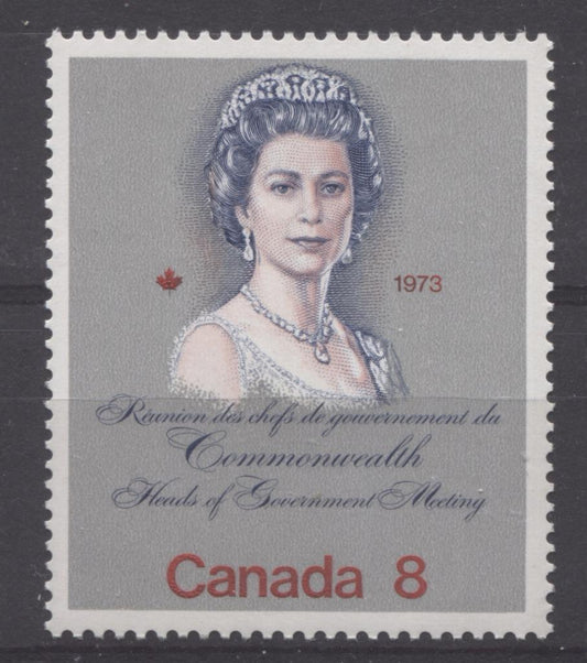 Canada #620i (SG#759a) 8c Multicoloured Queen Elizabeth II 1973 Royal Visit Issue Scarce "Hibrite" Paper Type 1 VF-80 NH Brixton Chrome 