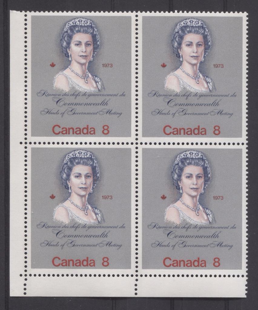 Canada #620ii (SG#759) 8c Multicoloured Queen Elizabeth II 1973 Royal Visit Issue "F" Paper Type 2 LL Block VF-75 NH Brixton Chrome 