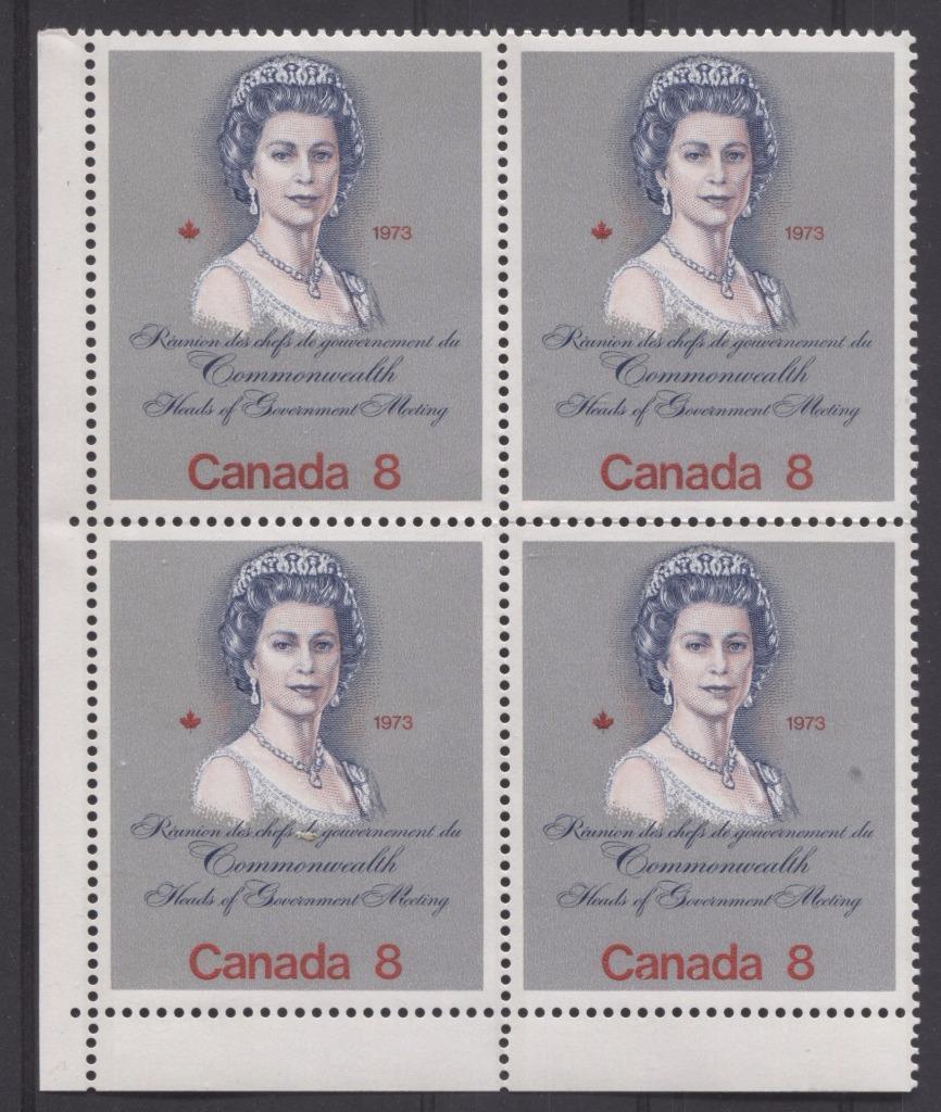 Canada #620ii (SG#759) 8c Multicoloured Queen Elizabeth II 1973 Royal Visit Issue "F" Paper Type 2 LL Block VF-80 NH Brixton Chrome 