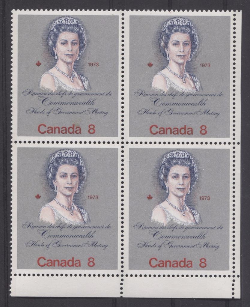 Canada #620ii (SG#759) 8c Multicoloured Queen Elizabeth II 1973 Royal Visit Issue "F" Paper Type 2 LR Block F-70 NH Brixton Chrome 