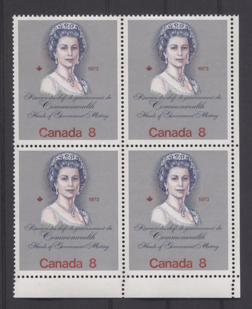 Canada #620ii (SG#759) 8c Multicoloured Queen Elizabeth II 1973 Royal Visit Issue "F" Paper Type 2 LR Block VF-75 NH Brixton Chrome 