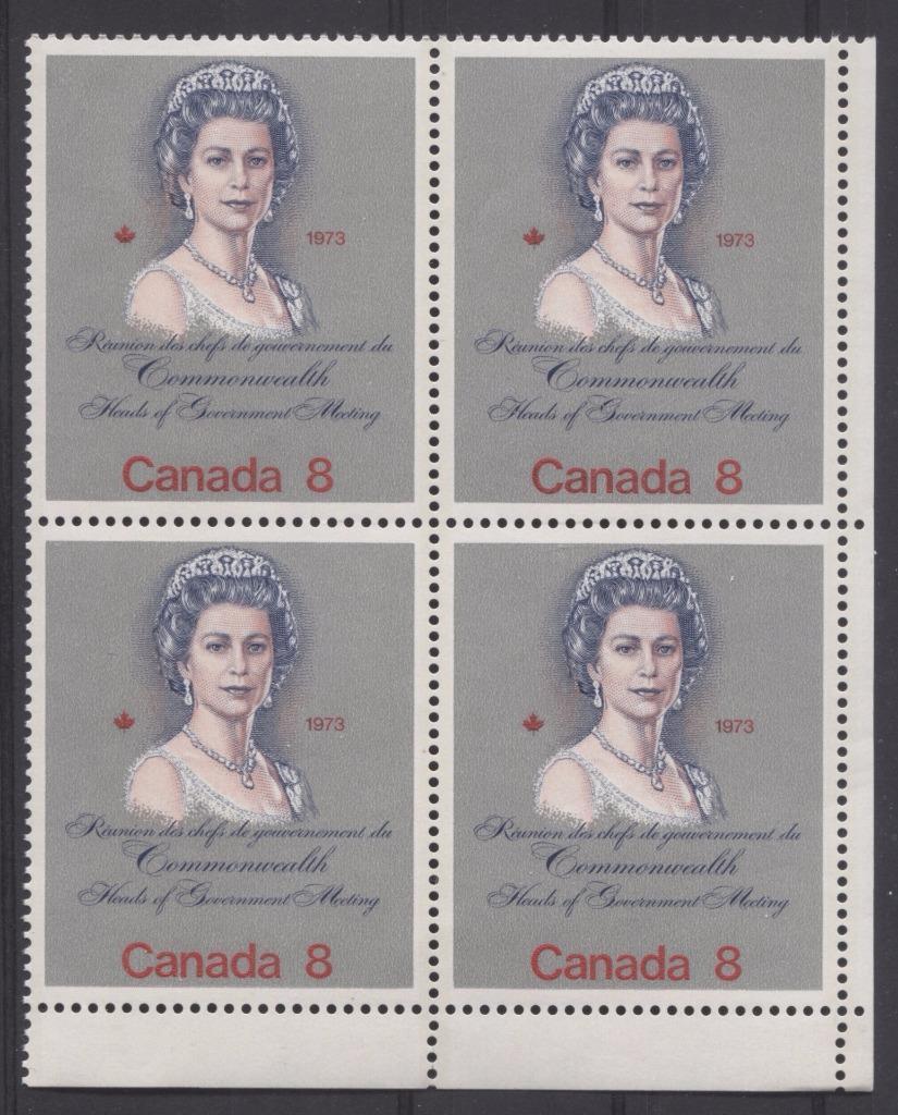 Canada #620ii (SG#759) 8c Multicoloured Queen Elizabeth II 1973 Royal Visit Issue "F" Paper Type 2 LR Block VF-84 NH Brixton Chrome 