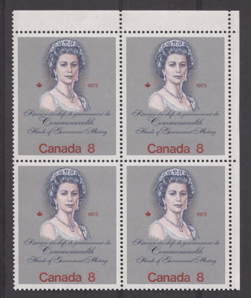 Canada #620ii (SG#759) 8c Multicoloured Queen Elizabeth II 1973 Royal Visit Issue "F" Paper Type 2 UR Block VF-80 NH Brixton Chrome 