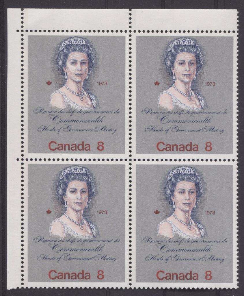 Canada #620ii (SG#759) 8c Multicoloured Queen Elizabeth II 1973 Royal Visit Issue "F" Paper Type 3 UL Block VF-80 NH Brixton Chrome 