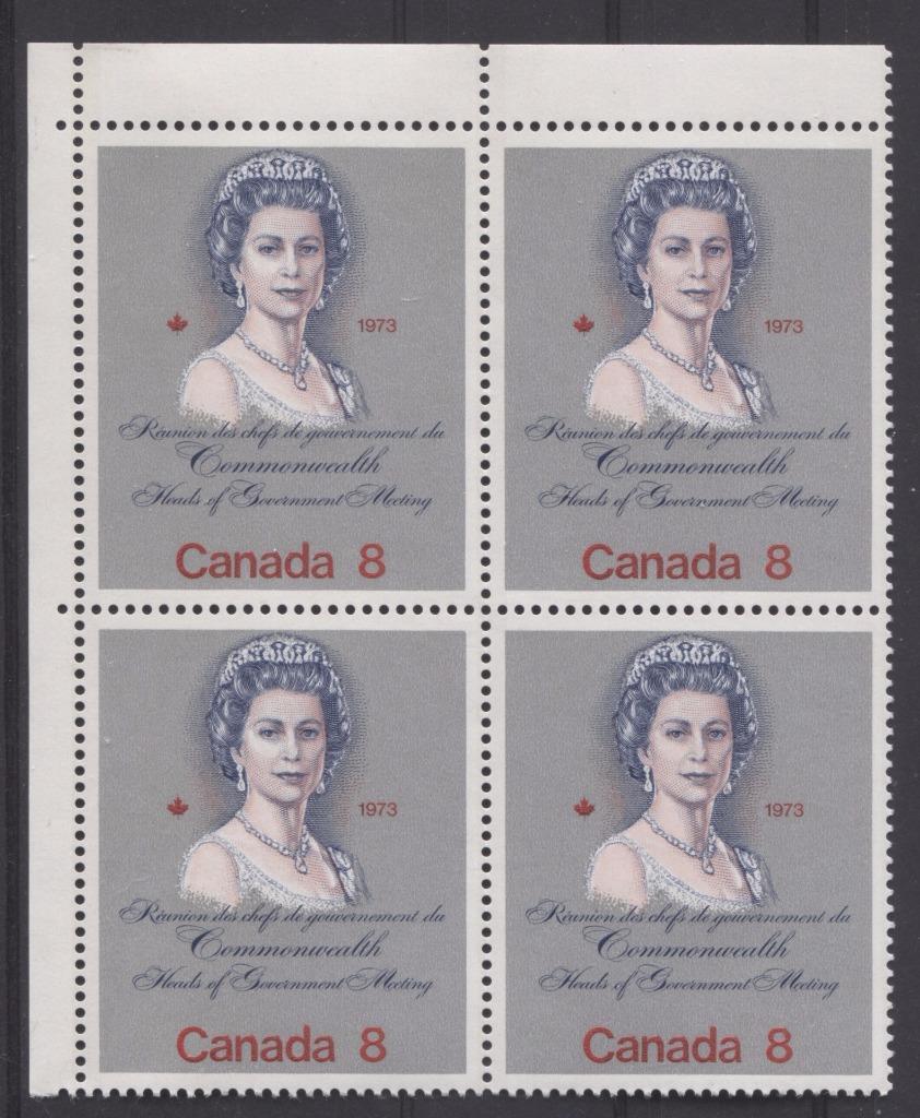 Canada #620ii (SG#759) 8c Multicoloured Queen Elizabeth II 1973 Royal Visit Issue "F" Paper Type 3 UL Block VF-84 NH Brixton Chrome 