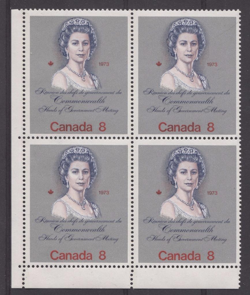 Canada #620ii (SG#759) 8c Multicoloured Queen Elizabeth II 1973 Royal Visit Issue "F" Paper Type 9 LL Block F-70 NH Brixton Chrome 