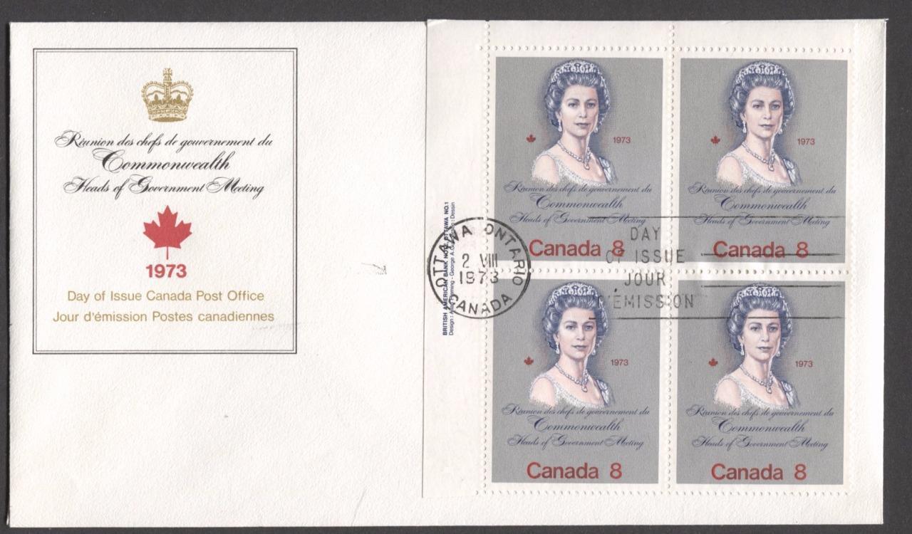 Canada #620ii (SG#759) 8c Multicoloured Queen Elizabeth II 1973 Royal Visit Issue - "F" Paper UL Plate Block on FDC VF-83 Brixton Chrome 