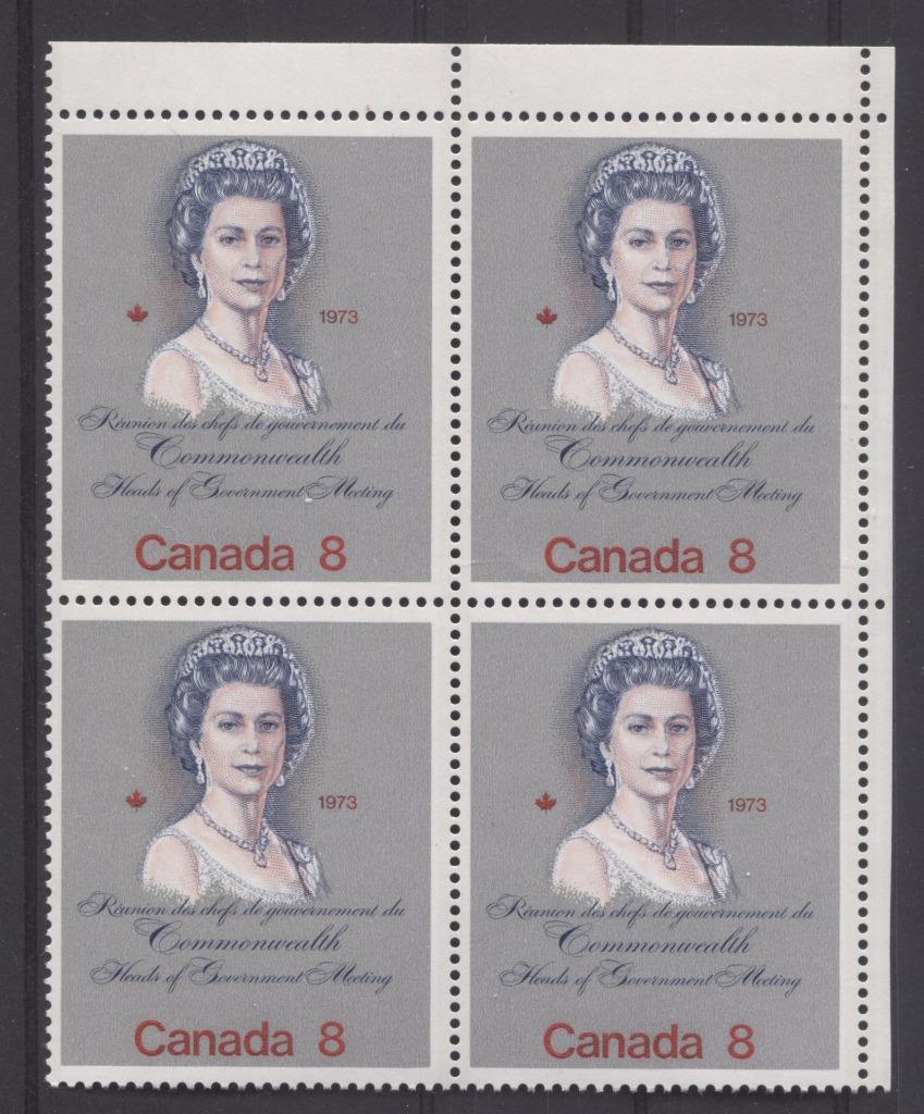 Canada #620ii (SG#759) 8c Multicoloured Queen Elizabeth II 1973 Royal Visit Issue Unlisted "MF" Paper Type 1 UR Block F-70 NH Brixton Chrome 