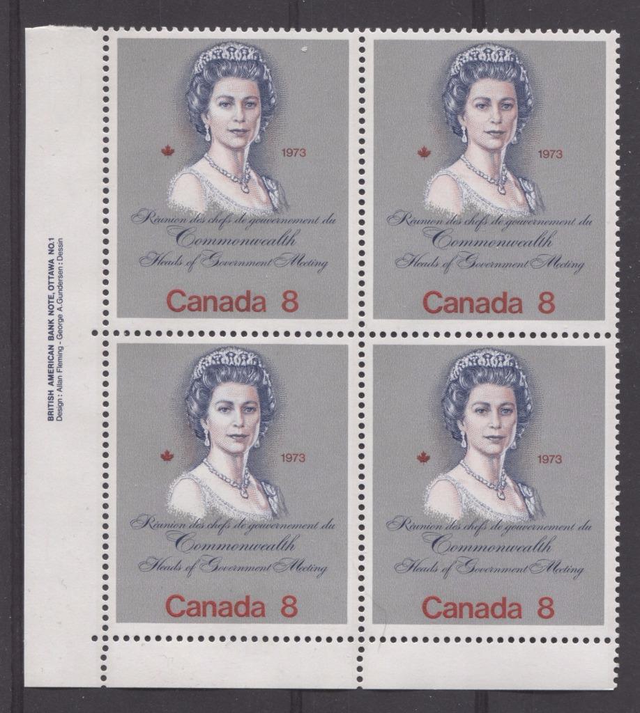 Canada #620ii (SG#759) 8c Multicoloured Queen Elizabeth II 1973 Royal Visit Issue Unlisted "MF" Paper Type 8 LL Block VF-75 NH Brixton Chrome 