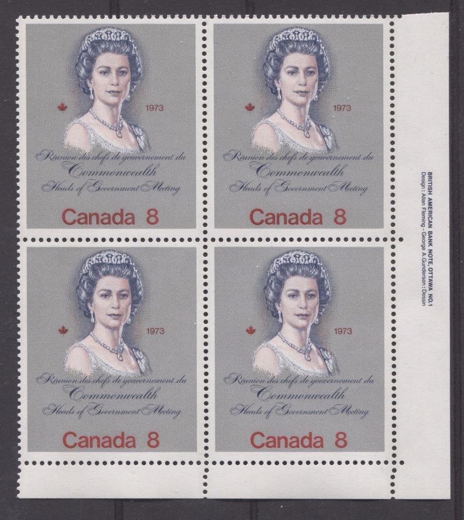 Canada #620ii (SG#759) 8c Multicoloured Queen Elizabeth II 1973 Royal Visit Issue Unlisted "MF" Paper Type 8 LR Block VF-75 NH Brixton Chrome 