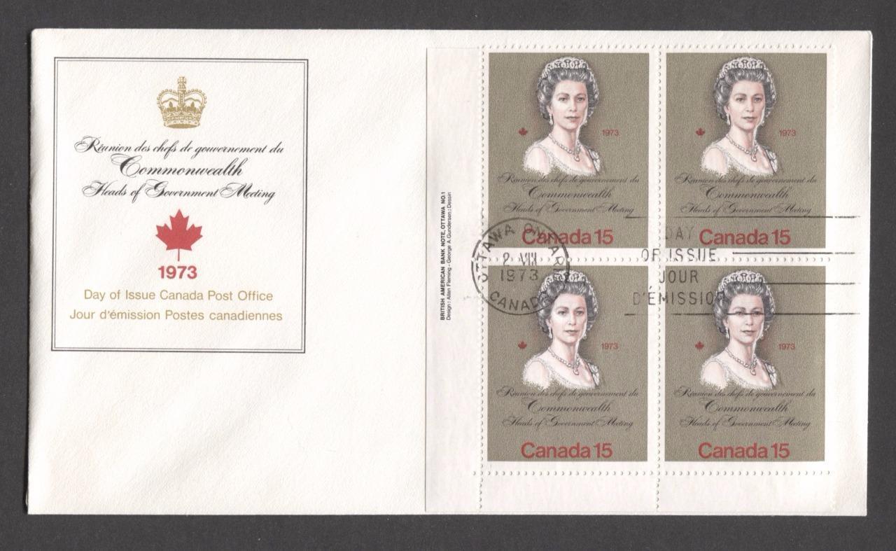 Canada #621ii (SG#760) 15c Multicoloured Queen Elizabeth II 1973 Royal Visit Issue "F" Paper LL Plate Block on FDC SUP-97 Brixton Chrome 