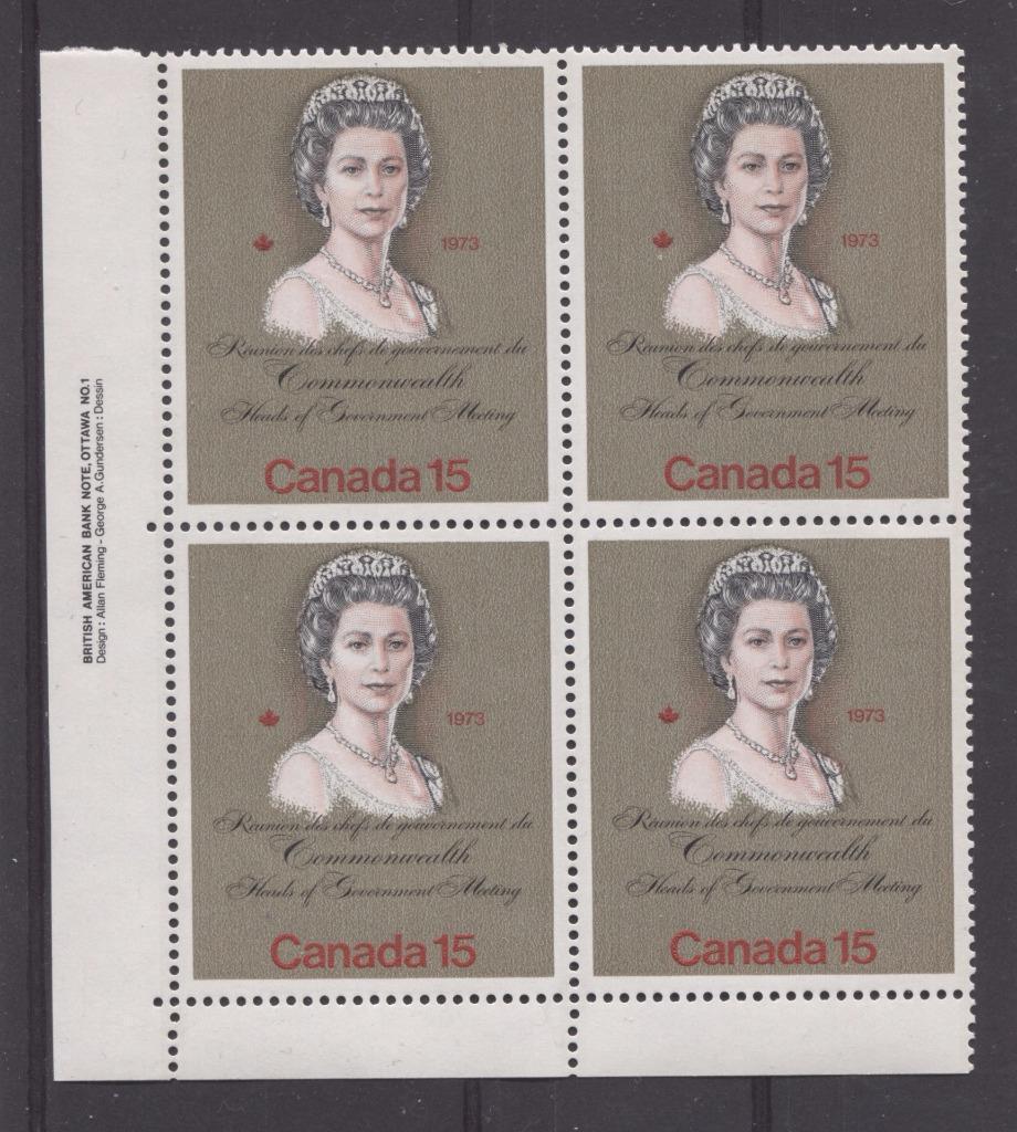 Canada #621ii (SG#760) 15c Multicoloured Queen Elizabeth II 1973 Royal Visit Issue "F" Paper Type 2 LL Plate Block VF-75 NH Brixton Chrome 