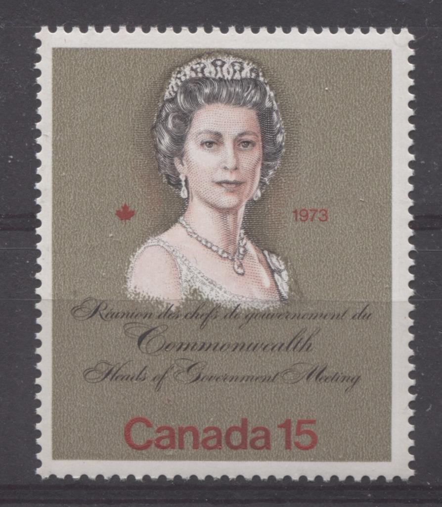Canada #621ii (SG#760) 15c Multicoloured Queen Elizabeth II 1973 Royal Visit Issue "F" Paper Type 4 Damaged Tagging F-70 NH Brixton Chrome 