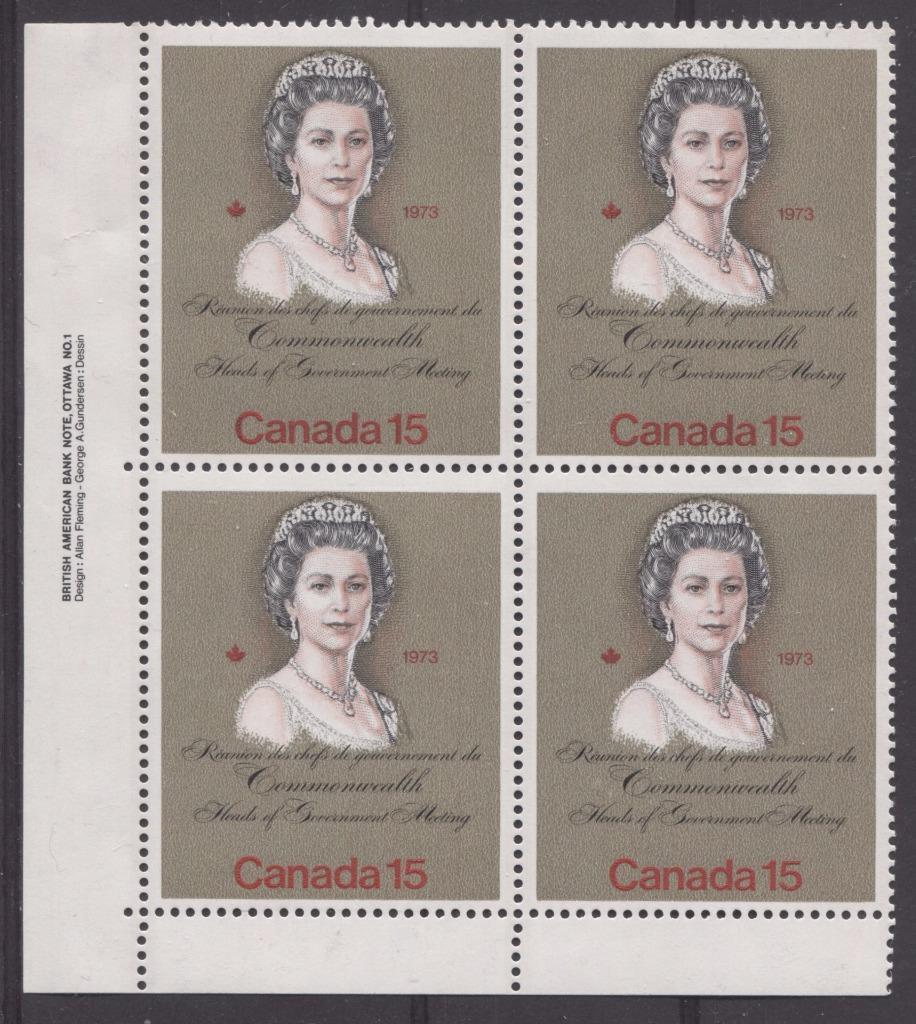 Canada #621ii (SG#760) 15c Multicoloured Queen Elizabeth II 1973 Royal Visit Issue "F" Paper Type 4 LL Plate Block F-70 NH Brixton Chrome 