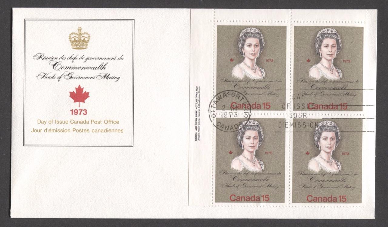 Canada #621ii (SG#760) 15c Multicoloured Queen Elizabeth II 1973 Royal Visit Issue "F" Paper UL Plate Block on FDC SUP-98 Brixton Chrome 