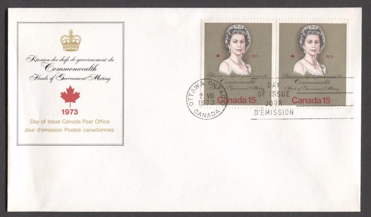 Canada #621iii (SG#760) 15c Multicoloured Queen Elizabeth II 1973 Royal Visit Issue"MF" Paper Pair on FDC SUP-98 Brixton Chrome 
