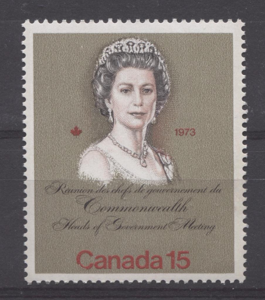 Canada #621iii (SG#760) 15c Multicoloured Queen Elizabeth II 1973 Royal Visit Issue"MF" Paper Type 1 Damaged "C" Variety VF-80 NH Brixton Chrome 