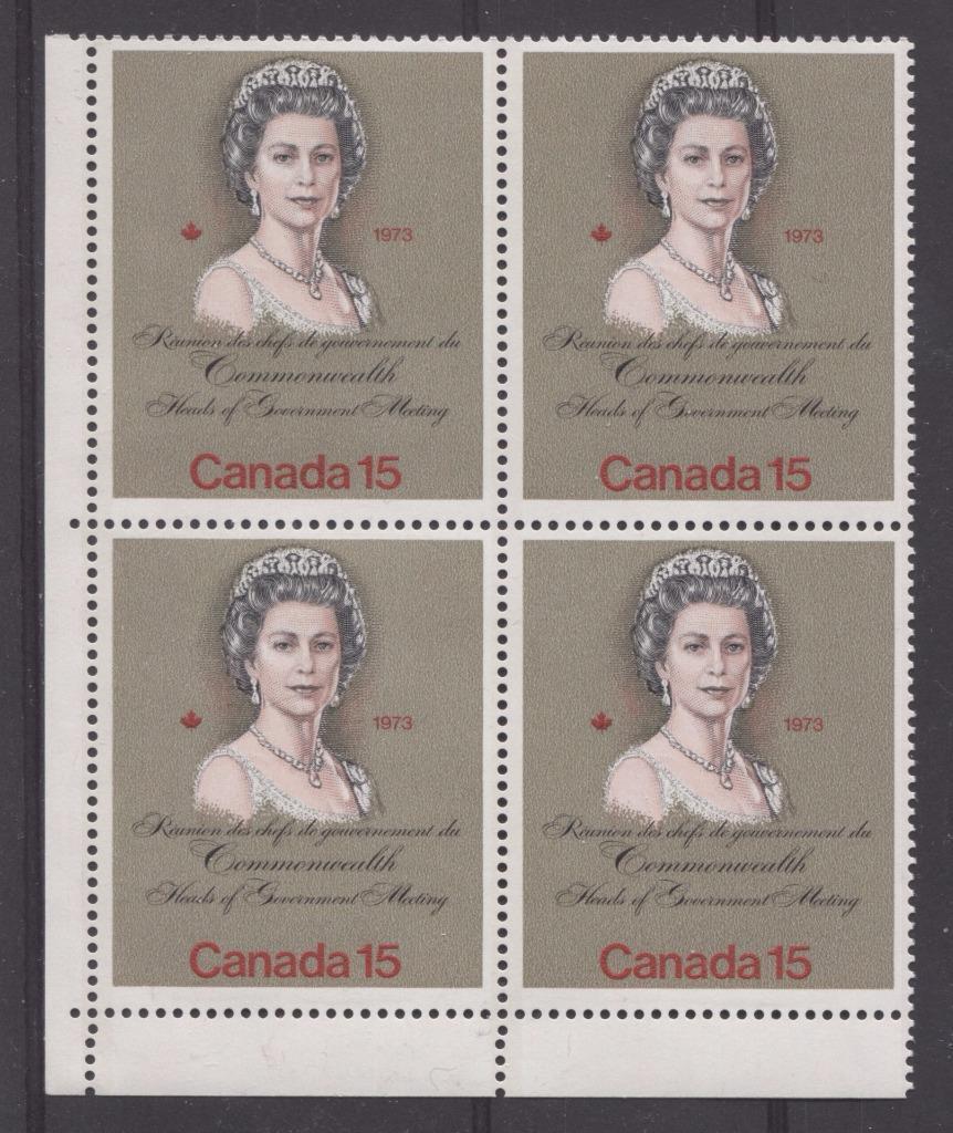 Canada #621iii (SG#760) 15c Multicoloured Queen Elizabeth II 1973 Royal Visit Issue"MF" Paper Type 2 LL Blank Block VF-75 NH Brixton Chrome 