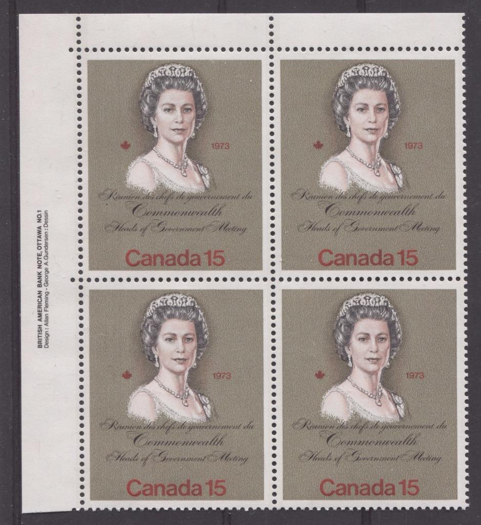 Canada #621iii (SG#760) 15c Multicoloured Queen Elizabeth II 1973 Royal Visit Issue"MF" Paper Type 2 UL Plate Block VF-80 NH Brixton Chrome 
