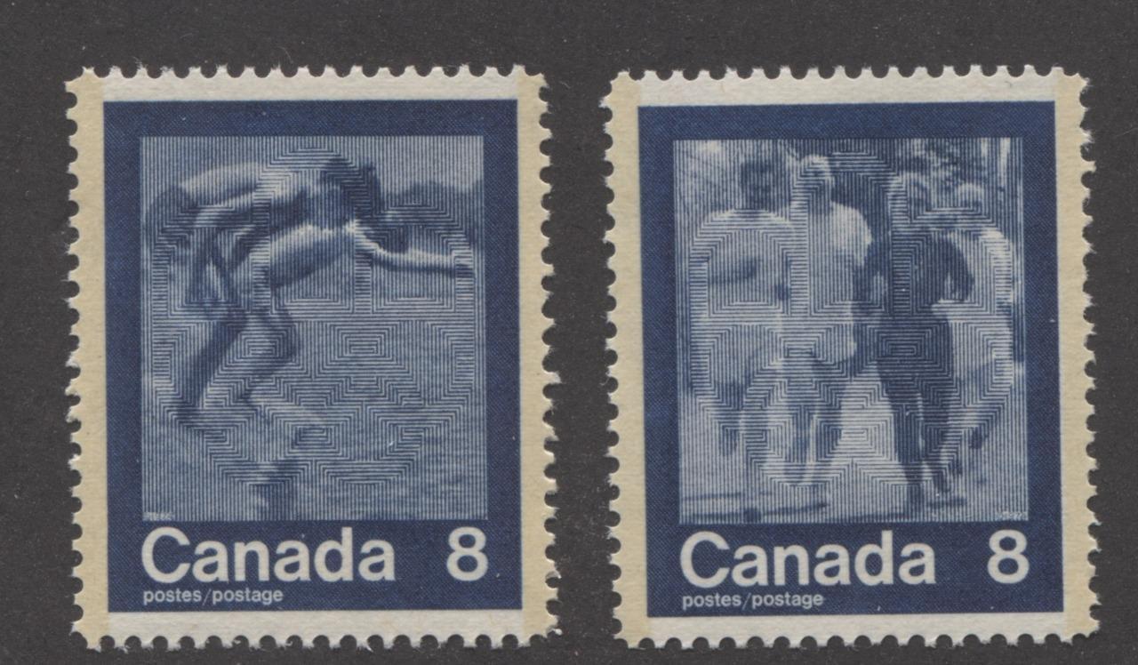 Canada #629-30 (SG#768-769) 8c Dark Blue 1974 Summer Sports Issue "Swimming & Jogging" Paper/Tag Type 5 VF-80 NH Brixton Chrome 