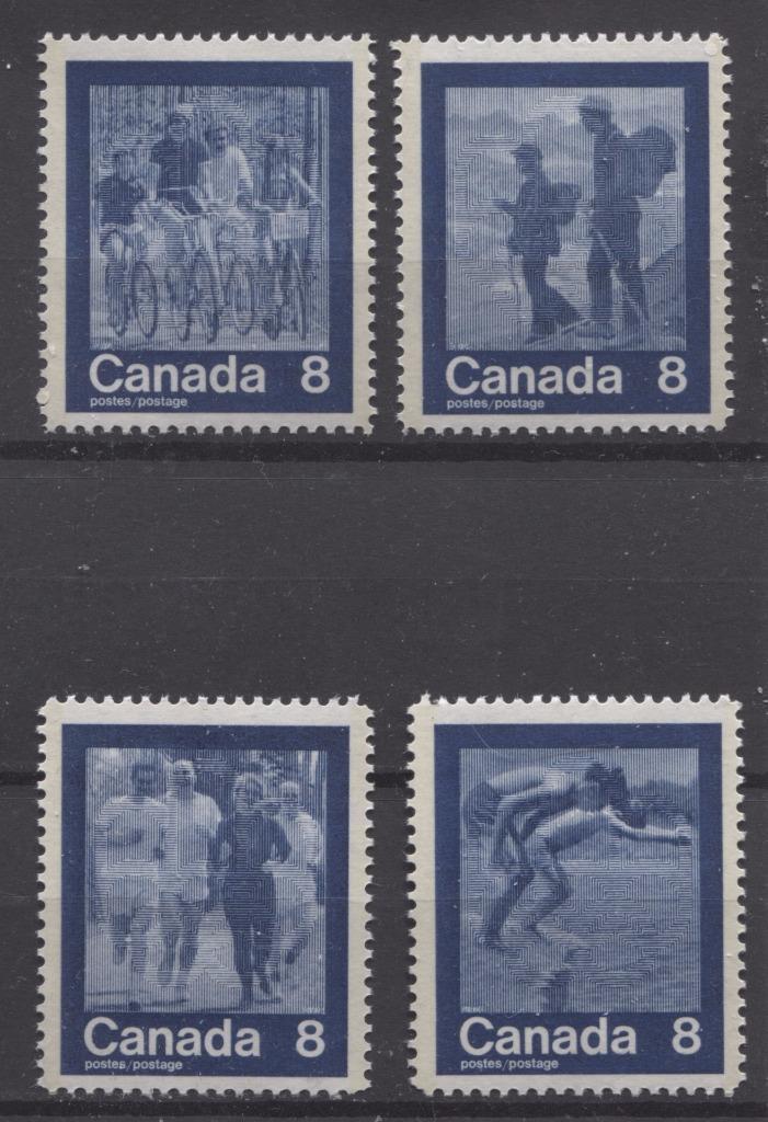 Canada #629-632 (SG#768-771) 8c Dark Blue 1974 Summer Sports Issue Complete Set Paper/Tag Type 3 VF-75 NH Brixton Chrome 
