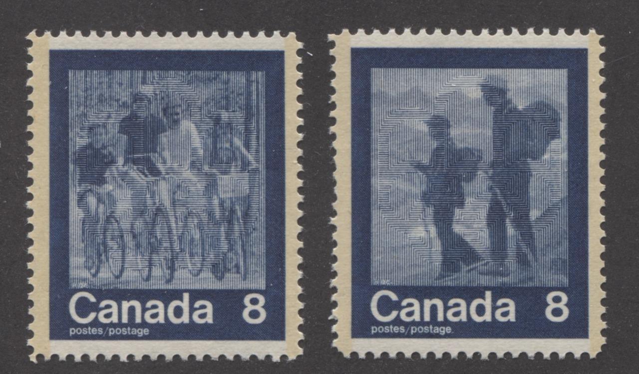 Canada #631-632 (SG#770-771) 8c Dark Blue 1974 Summer Sports Issue "Cycling & Hiking" Paper/Tag Type 5 VF-75 NH Brixton Chrome 