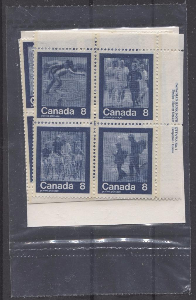 Canada #632a (SG#768a) 1974 Summer Sports Issue Pack of Plate Blocks Paper/Tag Type 3 VF-80 NH Brixton Chrome 