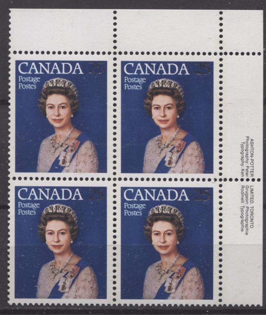 Canada #704 (SG#855) 25c Multicoloured Queen Elizabeth II 1977 Silver Jubilee Issue Paper Type 1 UR Block VF-80 NH Brixton Chrome 
