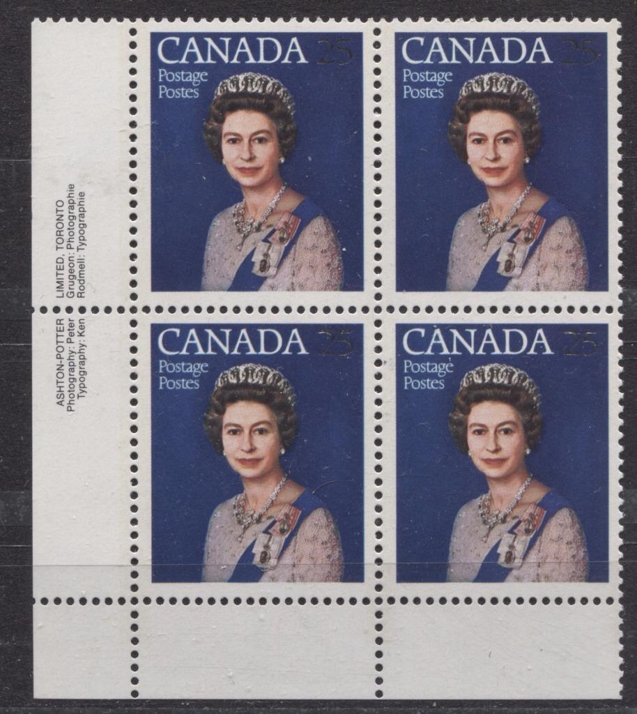 Canada #704 (SG#855) 25c Multicoloured Queen Elizabeth II 1977 Silver Jubilee Issue Paper Type 4 LL Block VF-75 NH Brixton Chrome 