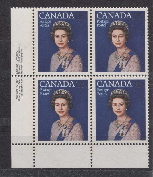 Canada #704 (SG#855) 25c Multicoloured Queen Elizabeth II 1977 Silver Jubilee Issue Paper Type 4 LL Block VF-80 NH Brixton Chrome 