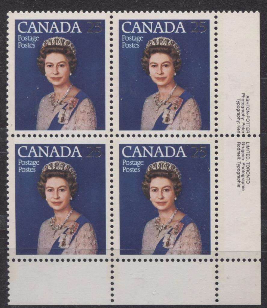 Canada #704 (SG#855) 25c Multicoloured Queen Elizabeth II 1977 Silver Jubilee Issue Paper Type 4 LR Block VF-75 NH Brixton Chrome 