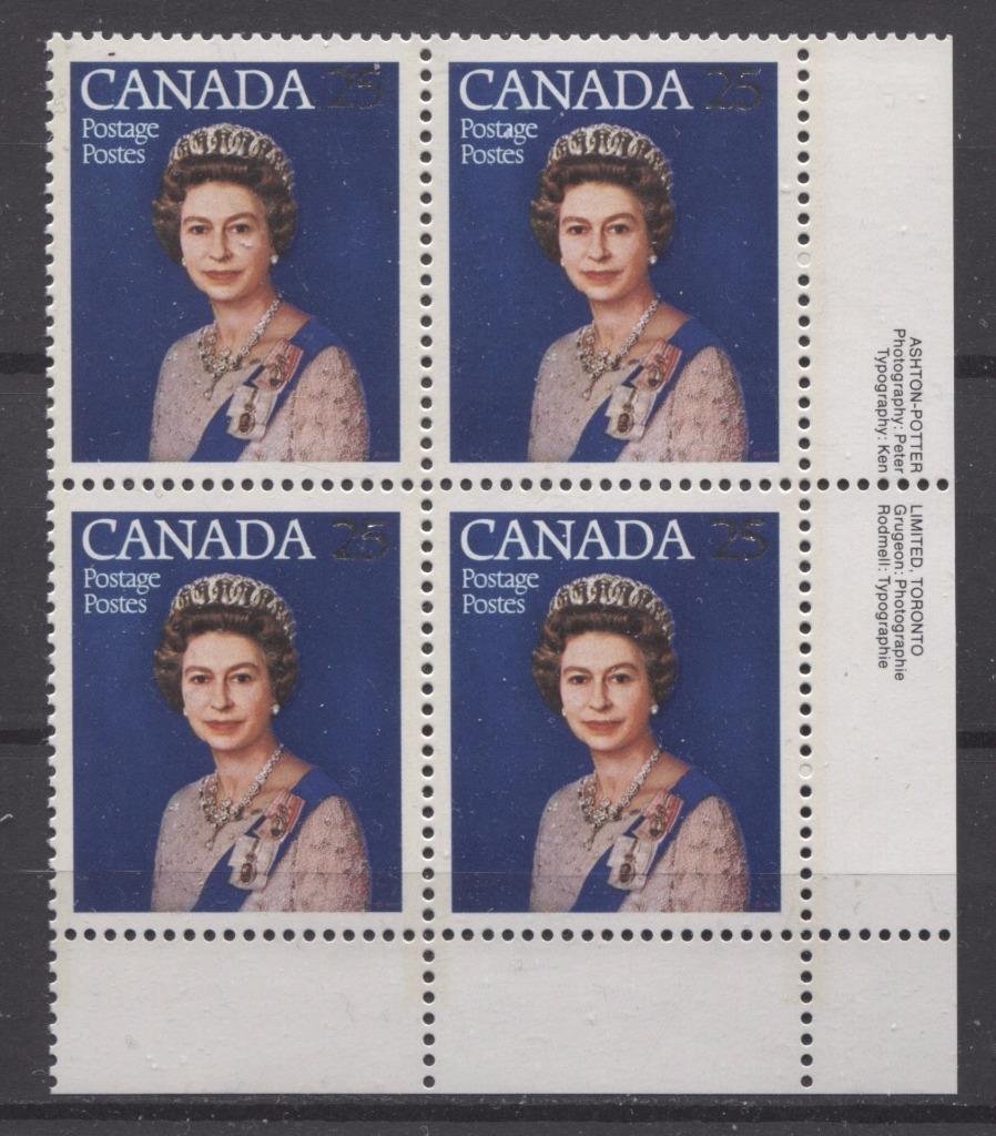 Canada #704 (SG#855) 25c Multicoloured Queen Elizabeth II 1977 Silver Jubilee Issue Paper Type 4 LR Block VF-80 NH Brixton Chrome 