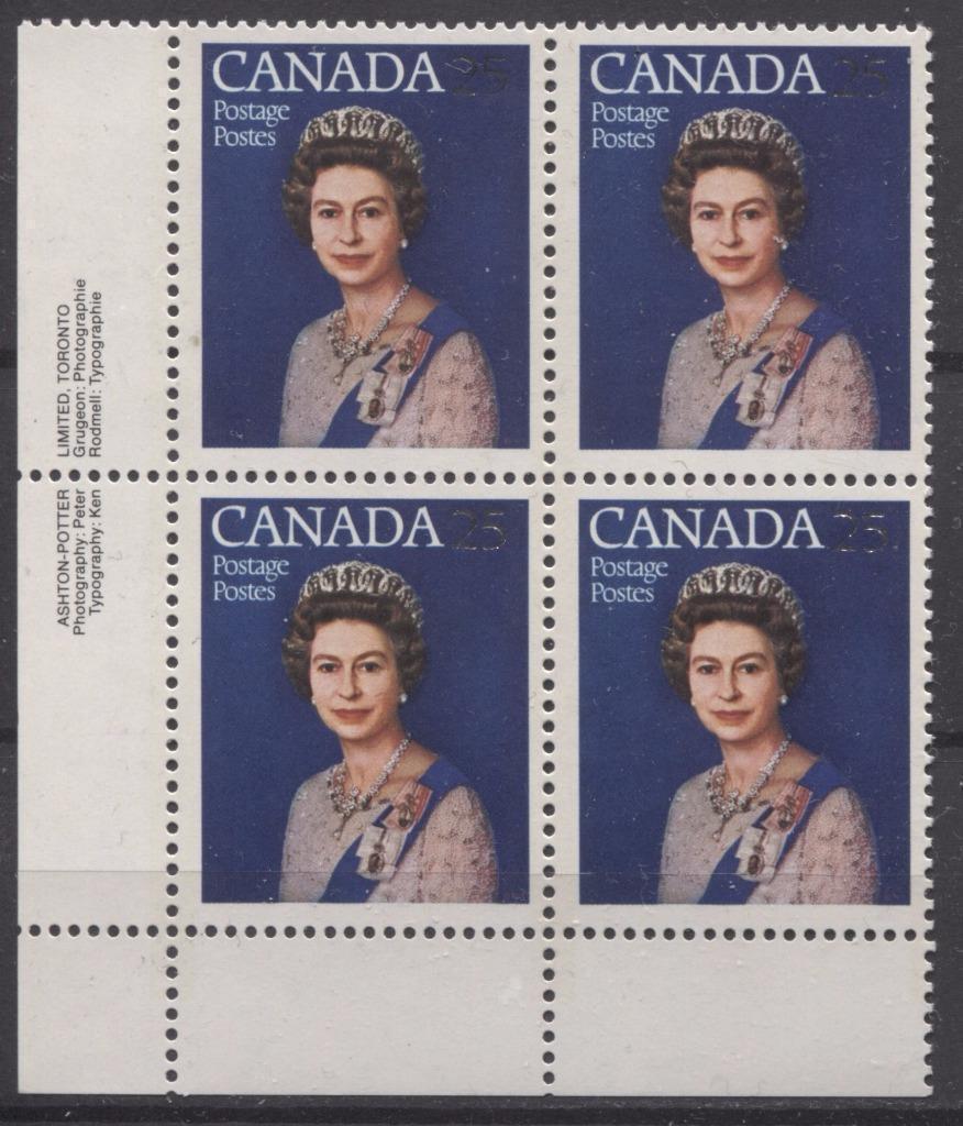 Canada #704 (SG#855) 25c Multicoloured Queen Elizabeth II 1977 Silver Jubilee Issue Paper Type 5 LL Block F-70 NH Brixton Chrome 