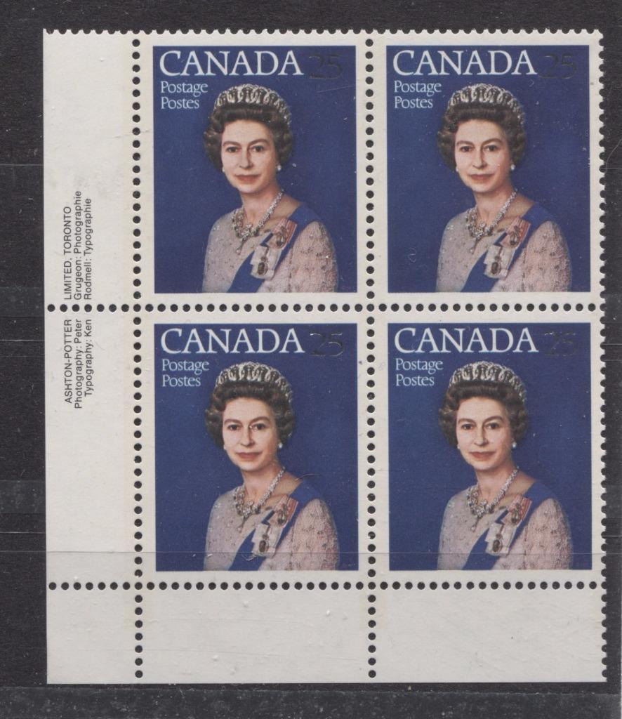 Canada #704 (SG#855) 25c Multicoloured Queen Elizabeth II 1977 Silver Jubilee Issue Paper Type 5 LL Block VF-80 NH Brixton Chrome 